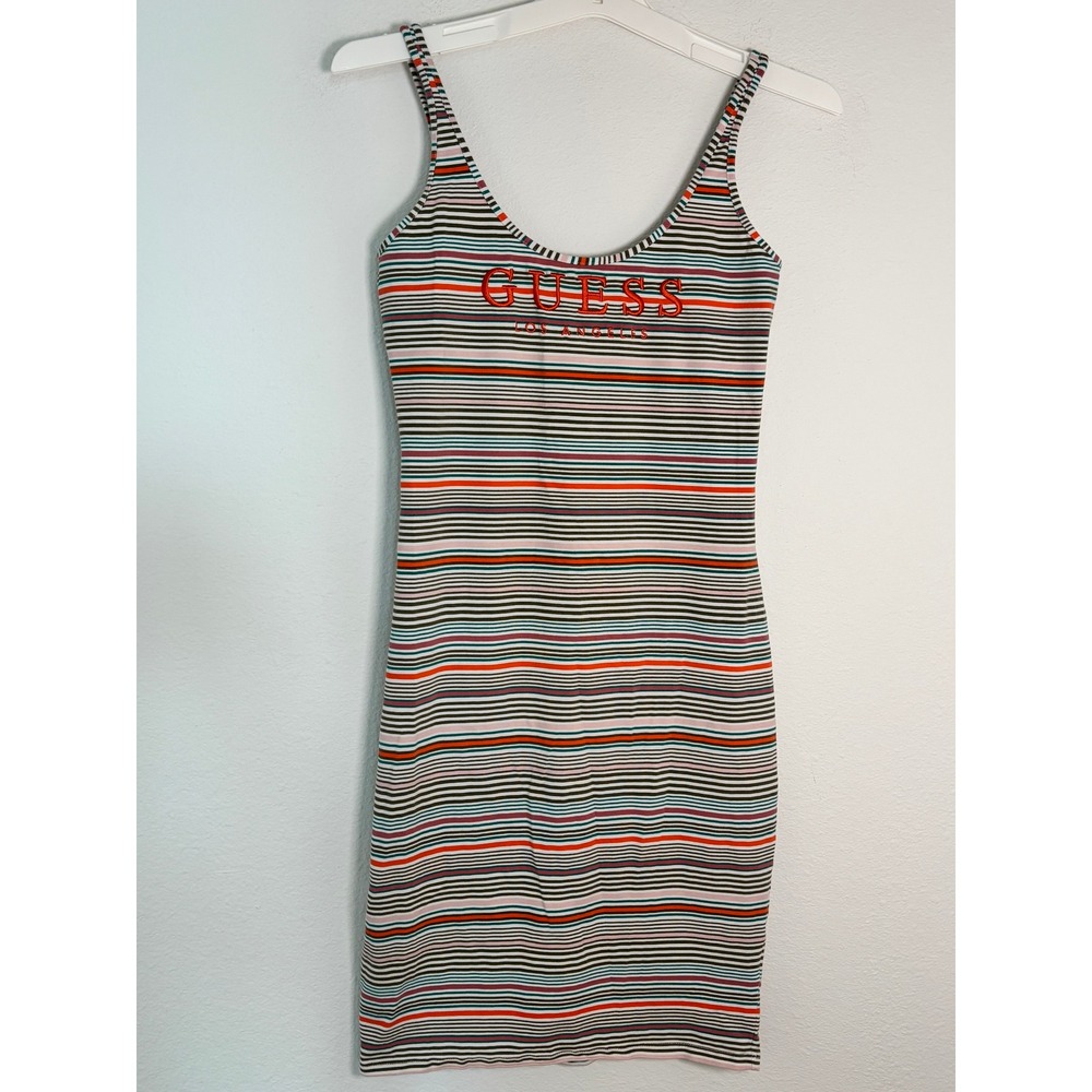 Guess Originals Striped Bodycon Mini Dress Red Logo Embroidered Medium